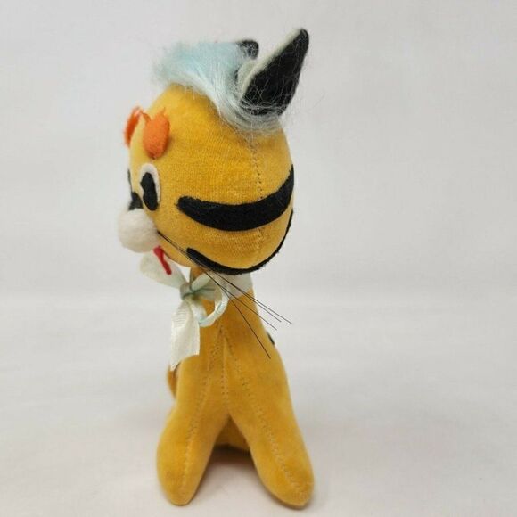 VINTAGE MADE IN JAPAN PLUSH PRIZE TIGER CAT PIG TAIL ANIMAL TOY DOLL FELT EYES - Picture 3 of 7